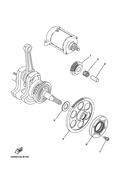 Yamaha 5KM-15522-00 Shaft 2 — shown on the Starter Clutch parts diagram