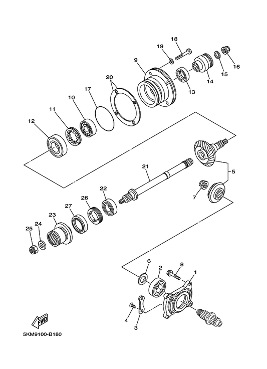 Yamaha 5KM-17521-00 Housing, Bearing — shown on the Middle Drive Gear parts diagram