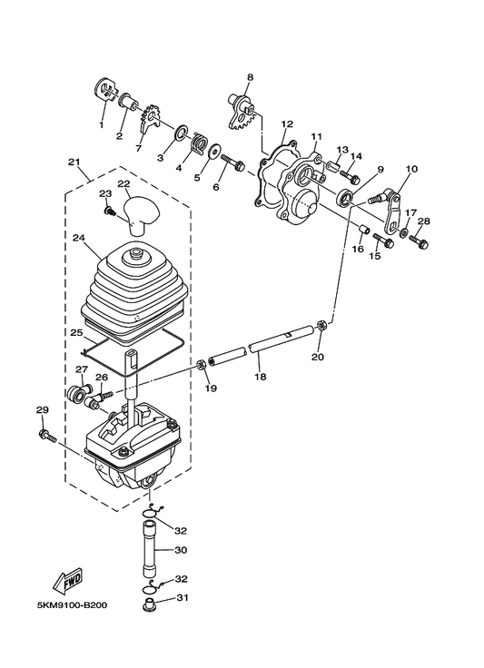 Yamaha 5GH-18174-00 . Knob, Shift Lever — shown on the Shift Shaft parts diagram