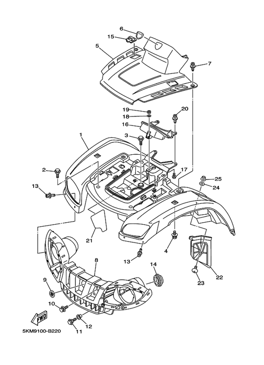 Yamaha 5KM-2193A-00 Protector — shown on the Front Fender parts diagram