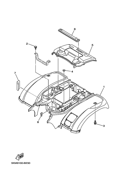 Yamaha 5KM-21613-00 Stay, Fender 1 — shown on the Rear Fender parts diagram