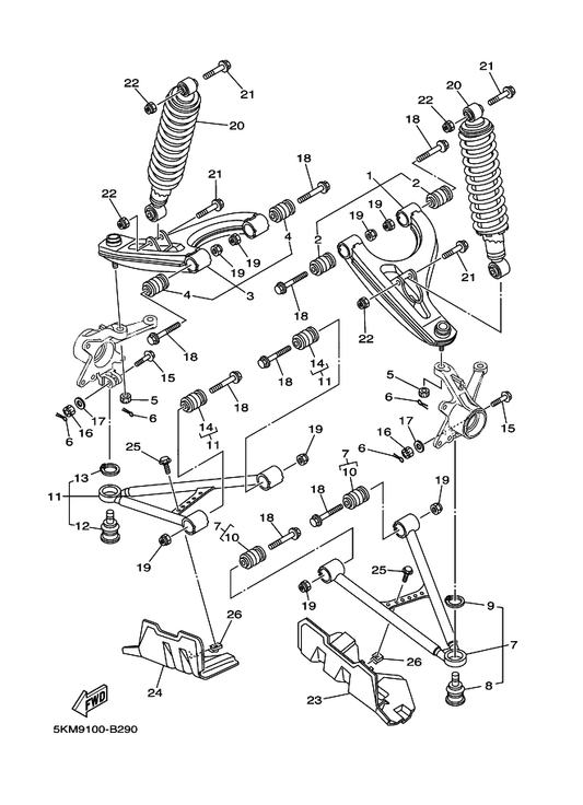 Yamaha 5KM-23570-10 Front Lower Arm Comp. (Left) — shown on the Front Suspension & Wheel parts diagram