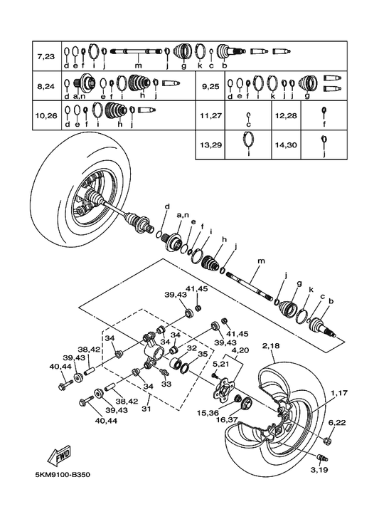Yamaha 5KM-2530X-10 Boot Set (Ball Joint) — shown on the Rear Wheel parts diagram