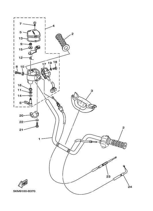 Yamaha 5KM-26331-10 Cable, Starter 1 — shown on the Steering Handle & Cable parts diagram
