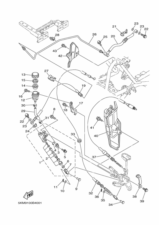 Yamaha 5KM-2117G-10 Protector — shown on the Rear Master Cylinder parts diagram