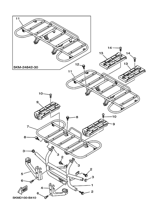 Yamaha 5KM-24842-20 Carrier, Rear — shown on the Guard parts diagram