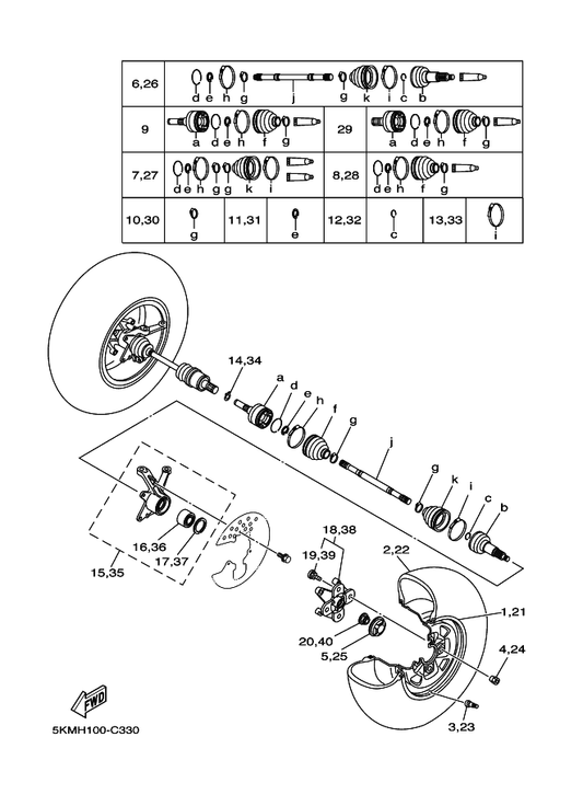 Yamaha 5KM-23502-11 Steering Knuckle Assy (Right) — shown on the Front Wheel parts diagram