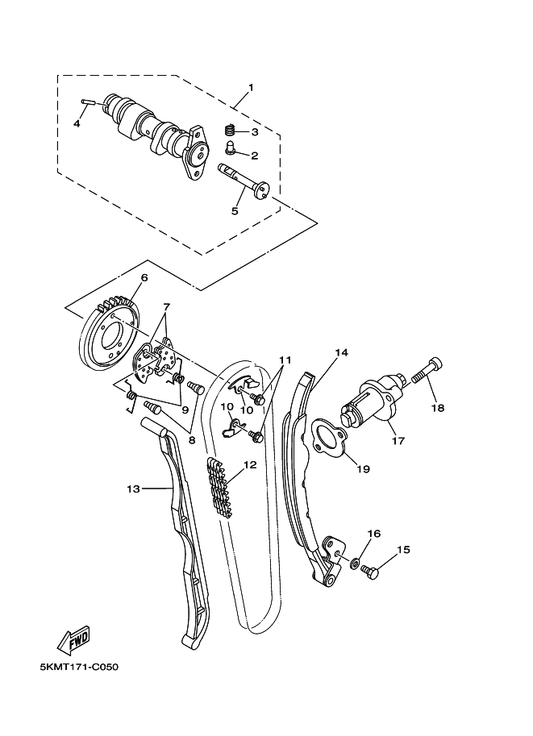 Yamaha 3YF-12288-00 Cam, Decompression — shown on the Camshaft & Chain parts diagram