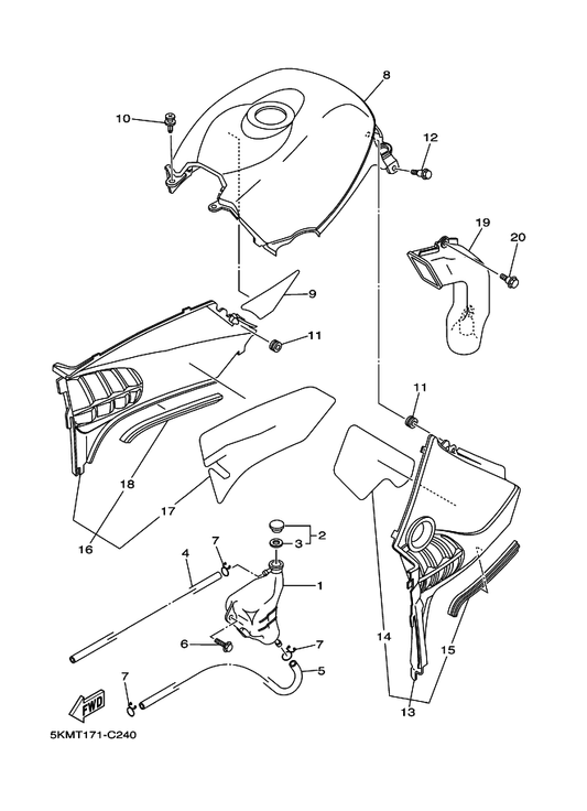 Yamaha 5KM-21720-10 Side Cover Assy 2 — shown on the Side Cover parts diagram