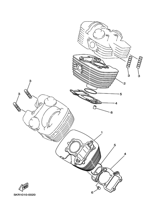Yamaha 5KR-11310-00 Cylinder — shown on the Cylinder parts diagram