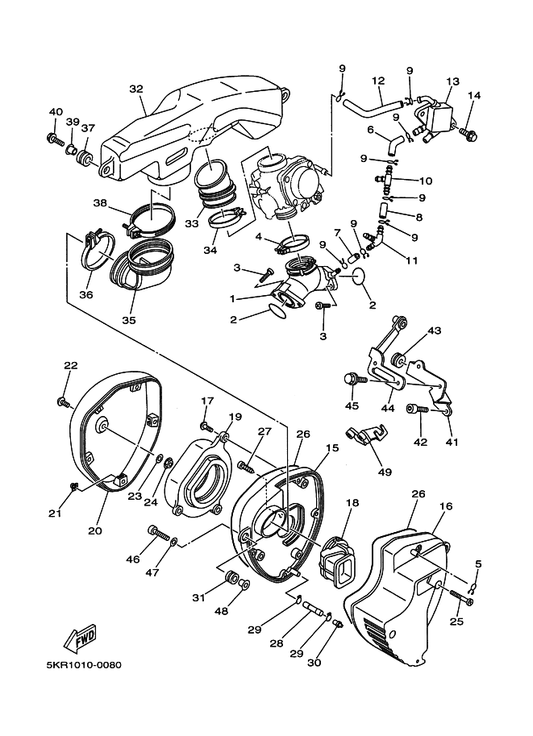 Yamaha 5KR-14437-00 Duct — shown on the Intake parts diagram