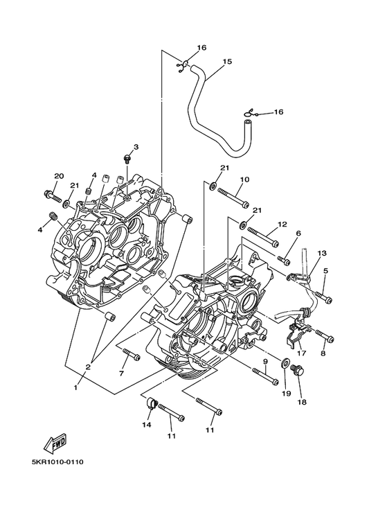 Yamaha 5KR-11166-00 Pipe, Breather 1 — shown on the Crankcase parts diagram
