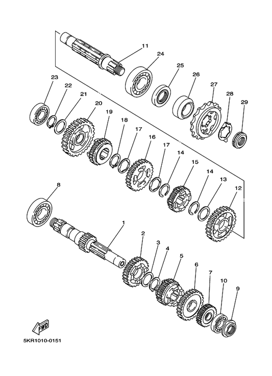 Yamaha 4DN-17251-00 Gear, 5Th Wheel (23T) — shown on the Transmission parts diagram