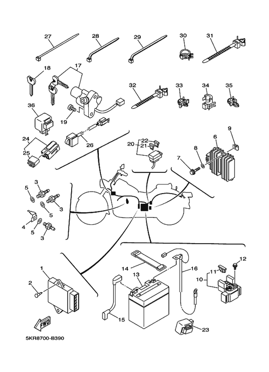 Yamaha 5JX-82116-00 Wire, Minus Lead — shown on the Electrical 1 parts diagram