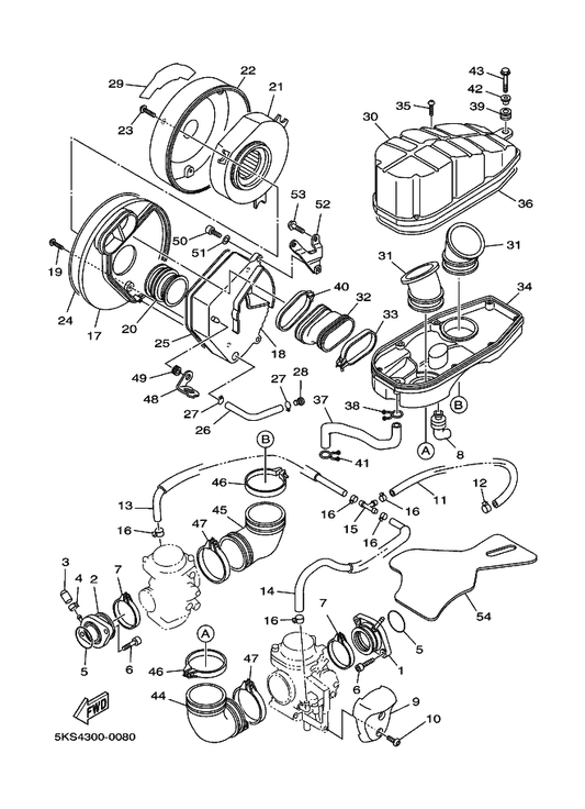 Yamaha 5EL-14421-10 Case, Air Cleaner 2 — shown on the Intake parts diagram