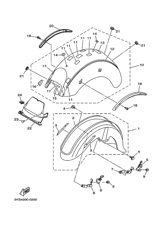Yamaha 5KS-21587-10 Stay 1 — shown on the Fender parts diagram