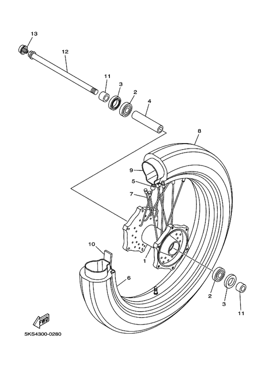 Yamaha 5KS-25104-00 Spoke Set, Front — shown on the Front Wheel parts diagram