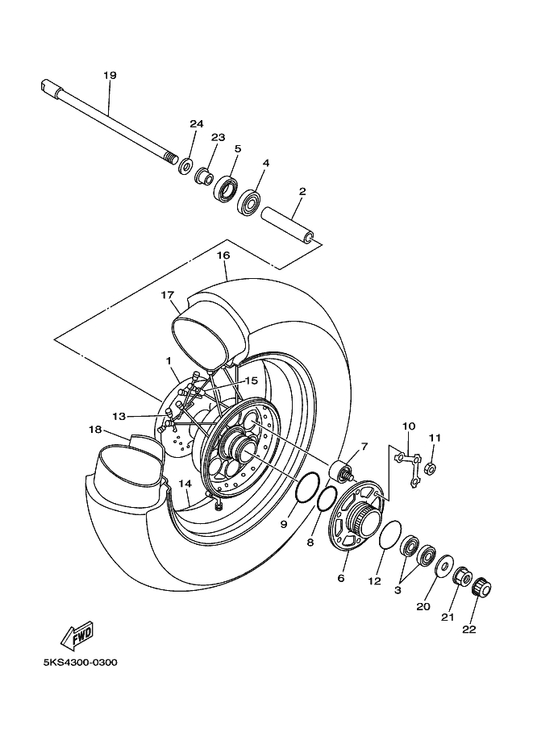 Yamaha 94445-15002 Rim (Mt4.50-15M/C) — shown on the Rear Wheel parts diagram