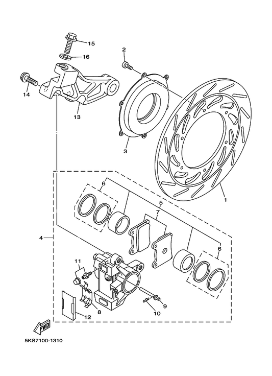 Yamaha 3XF-W0045-50 . Brake Pad Kit — shown on the Rear Brake Caliper parts diagram