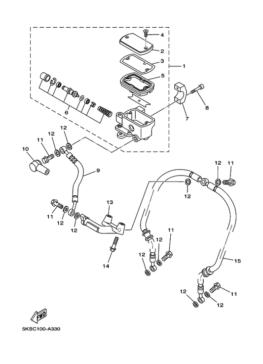 Yamaha 5KS-25885-00 Joint — shown on the Front Master Cylinder parts diagram