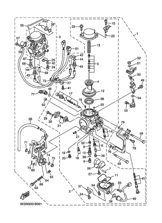 Yamaha 127-14186-00 . . Pin, Float — shown on the Carburetor parts diagram