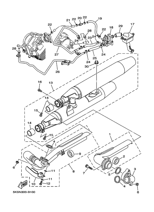 Yamaha 5EL-14806-00 Air Filter — shown on the Exhaust parts diagram