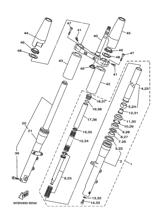 Yamaha 5KS-23102-10 Front Fork Assy (L.H) — shown on the Front Fork parts diagram