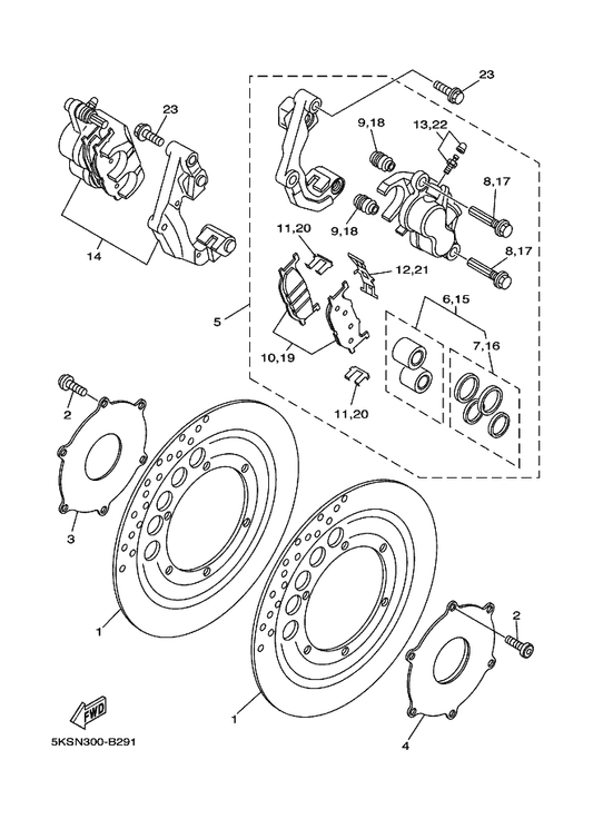 Yamaha 5KS-2515A-00 Ring, Wheel 2 (Left) — shown on the Front Brake Caliper parts diagram