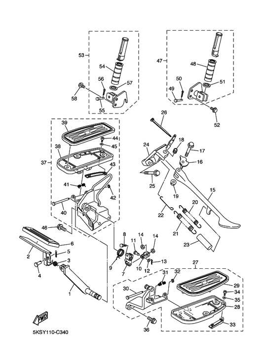 Yamaha 5EL-27440-00 Rear Footrest Assy 2 — shown on the Stand & Footrest parts diagram