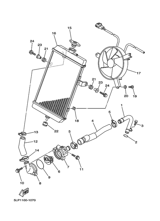 Yamaha 90480-15470 Grommet — shown on the Radiator & Hose parts diagram