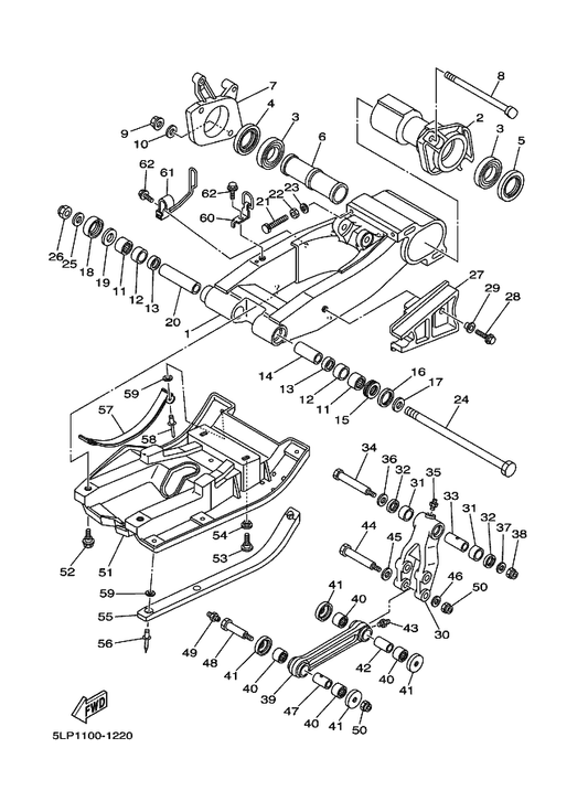 Yamaha 90109-102A6 Bolt — shown on the Rear Arm parts diagram