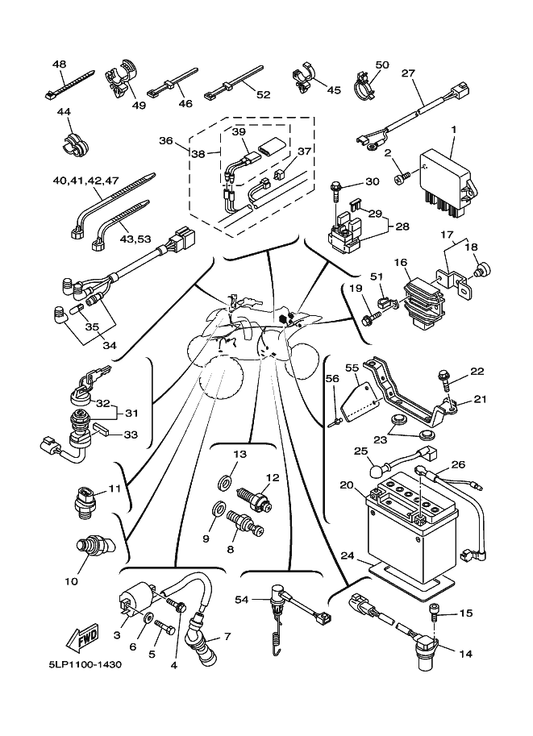 Yamaha 90465-08122 Clamp — shown on the Electrical 1 parts diagram