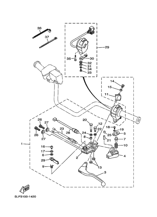 Yamaha 3L4-83943-00 . Washer, Starter — shown on the Handle Switch & Lever parts diagram