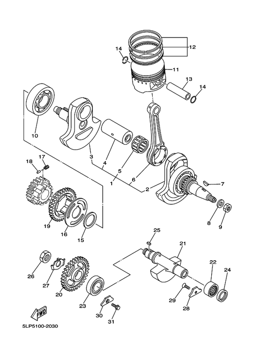 Yamaha 3YF-11638-00 Piston (1.00Mm O/S) — shown on the Crankshaft & Piston parts diagram
