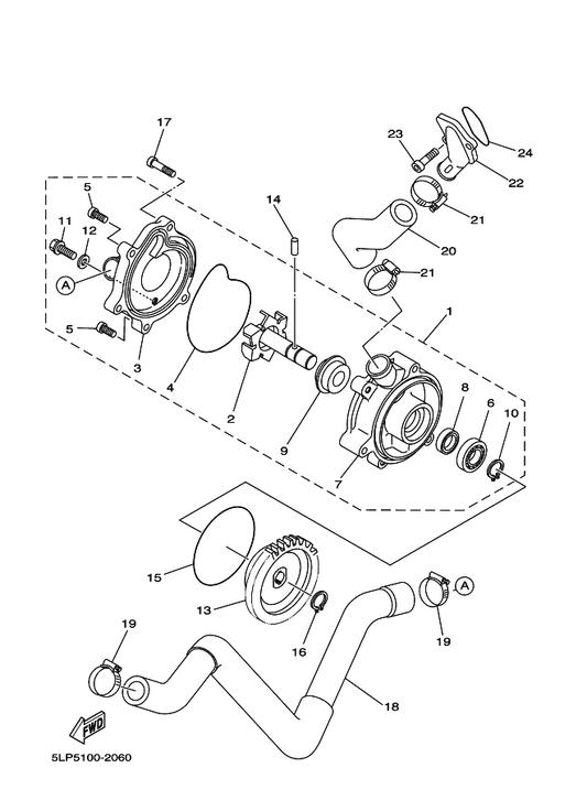 Yamaha 3YF-12459-00 Gear, Impeller Shaft — shown on the Water Pump parts diagram