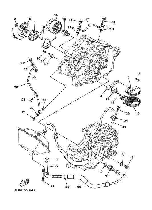 Yamaha 5DM-13440-00 Element Assy, Oil Cleaner — shown on the Oil Pump parts diagram