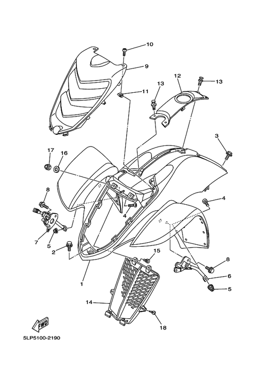 Yamaha 90480-05201 Grommet — shown on the Front Fender parts diagram