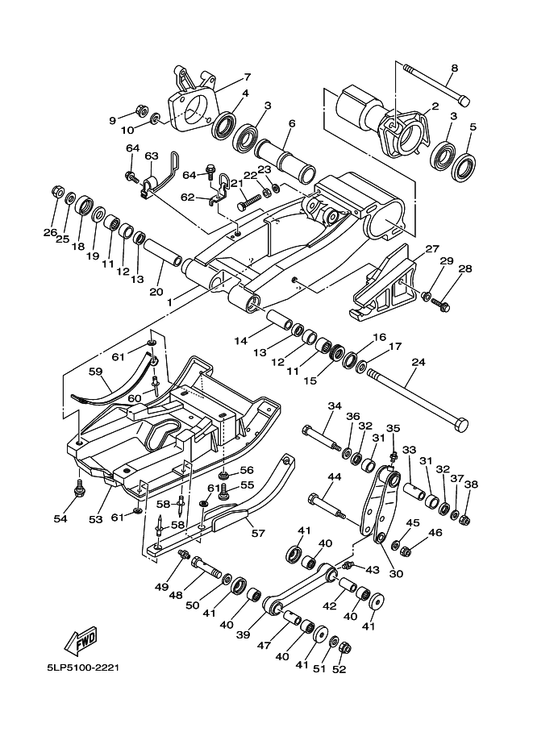 Yamaha 90380-22111 Bush, Solid — shown on the Rear Arm parts diagram