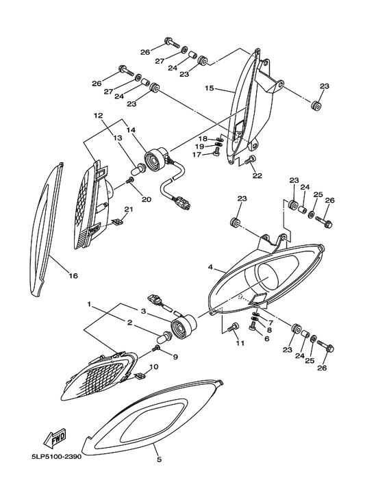 Yamaha 5LP-84334-00 Nut, Adjusting — shown on the Headlight parts diagram