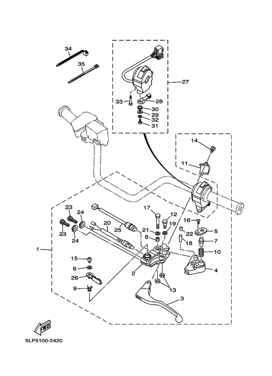 Yamaha 5LP-83991-10 . Screw, Lever 1 — shown on the Handle Switch & Lever parts diagram
