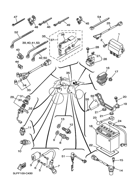 Yamaha 4GY-82540-10 Neutral Switch Assy — shown on the Electrical 1 parts diagram