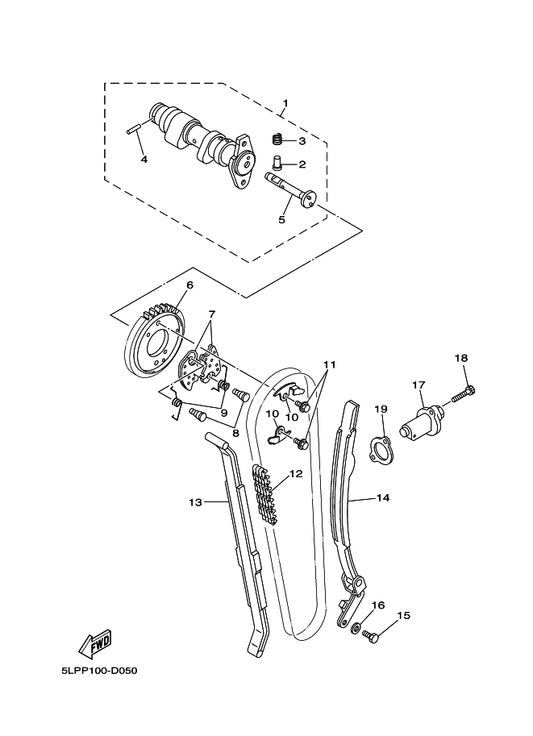 Yamaha 3TB-12210-00 Tensioner Assy, Cam Chain — shown on the Camshaft & Chain parts diagram