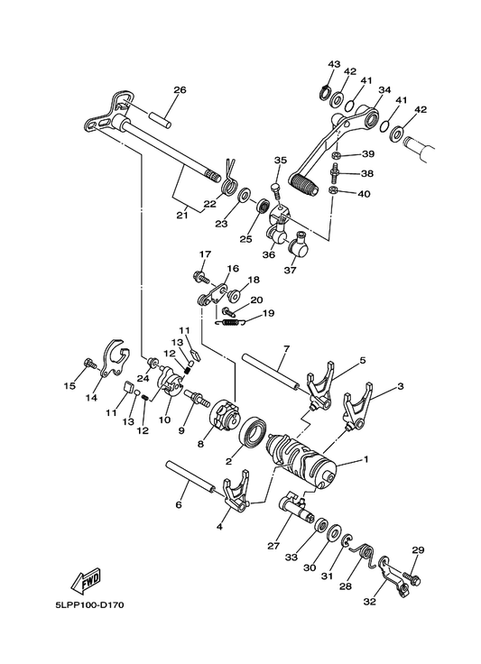 Yamaha 3XJ-18182-00 Pawl, Shifter — shown on the Shift Cam & Fork parts diagram