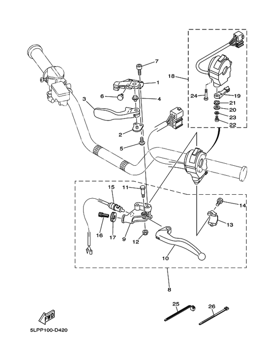 Yamaha 5TG-83923-00 Collar, Lever 2 — shown on the Handle Switch & Lever parts diagram