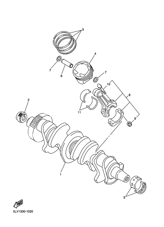 Yamaha 3GM-11656-A0 Plane Bearing, Connecting Rod — shown on the Crankshaft & Piston parts diagram