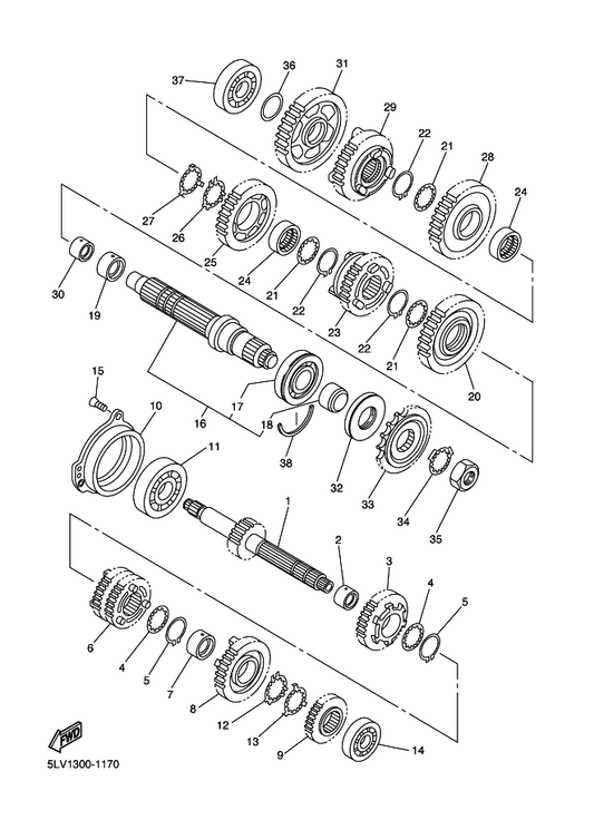 Yamaha 90201-224L4 Washer, Plate — shown on the Transmission parts diagram