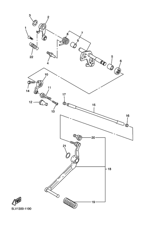 Yamaha 5LV-18110-00 Shift Pedal Assy — shown on the Shift Shaft parts diagram