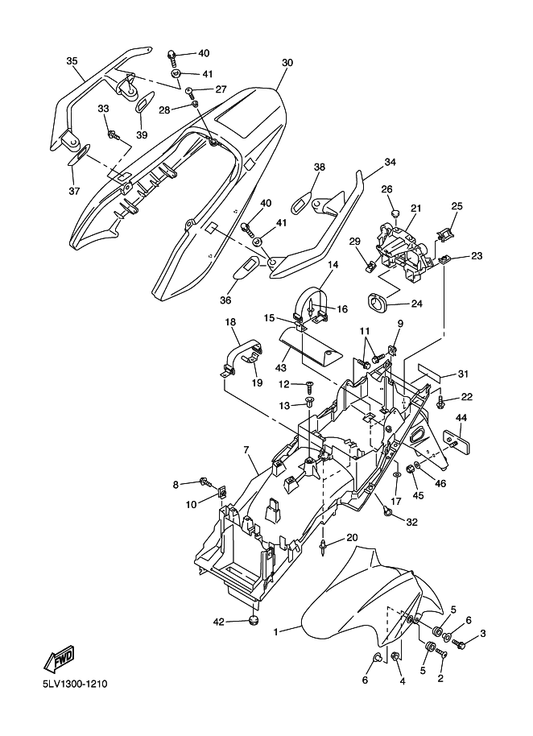 Yamaha 5JJ-2172X-00 Cover, Taillight — shown on the Fender parts diagram