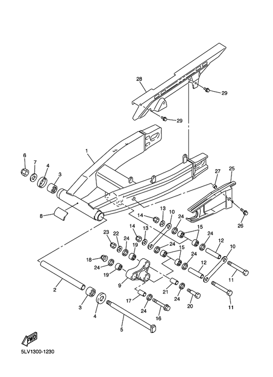 Yamaha 5LV-22151-01 Seal, Guard — shown on the Rear Arm parts diagram