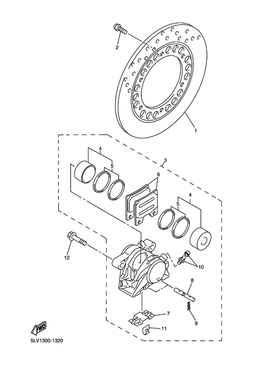 Yamaha 5LV-25919-00 . Support, Pad — shown on the Rear Brake Caliper parts diagram